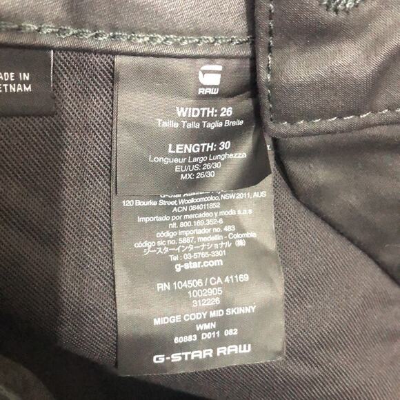 G-Star Raw Midge Cody Coated Distro Black Stretch Mid-Rise Skinny Jeans 26 NWT - Picture 10 of 10